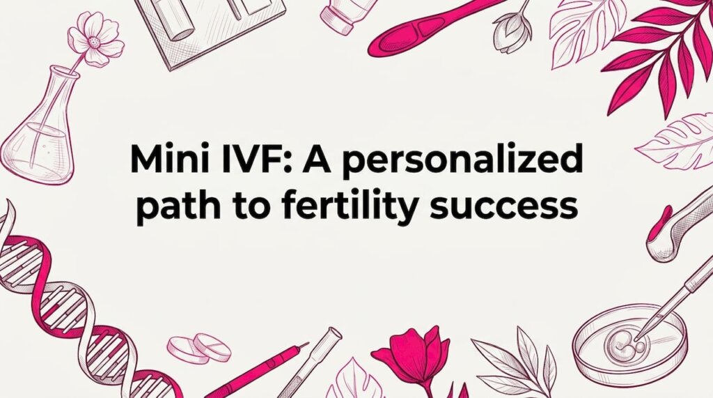 Hand-drawn fertility title card illustration, medical and botanical