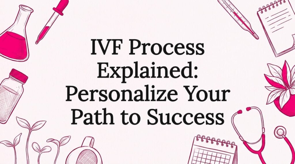 Decorative IVF process title card illustration