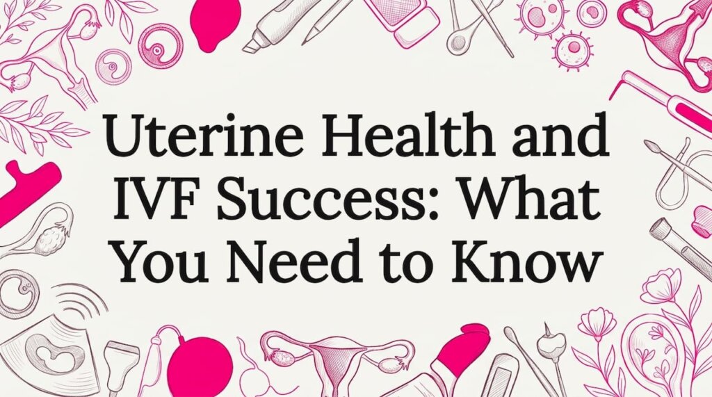 Decorative title card illustration with uterine health motifs