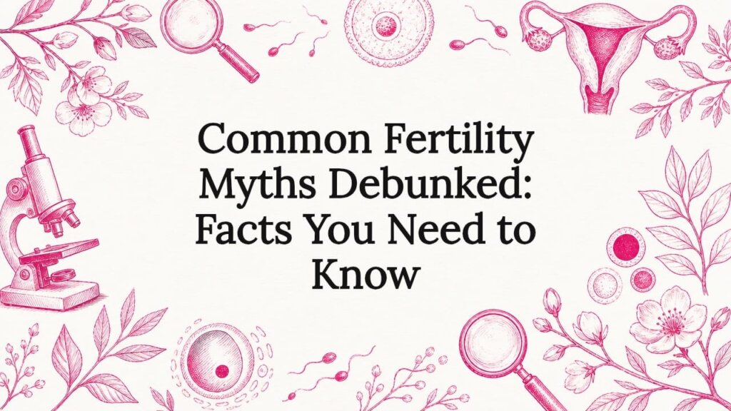 Decorative fertility myths title card illustration