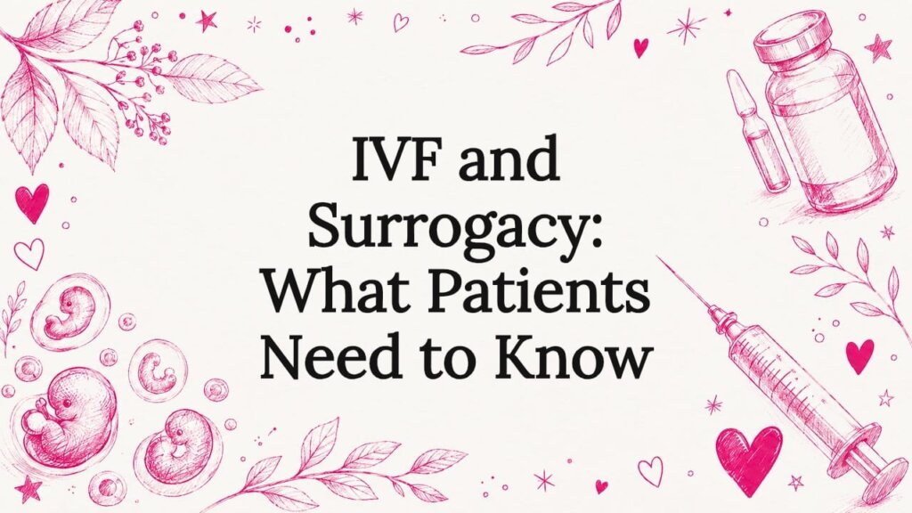 Decorative IVF and surrogacy title card illustration