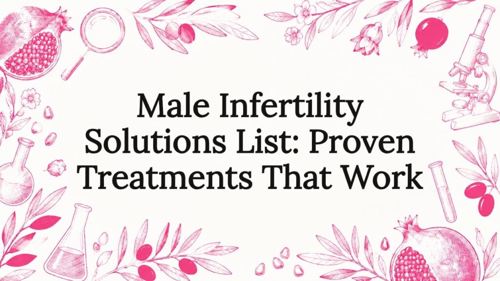 Decorative title card illustration with fertility and medical motifs