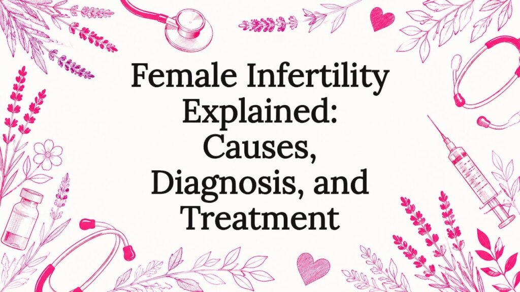 Decorative illustration framing female infertility article title