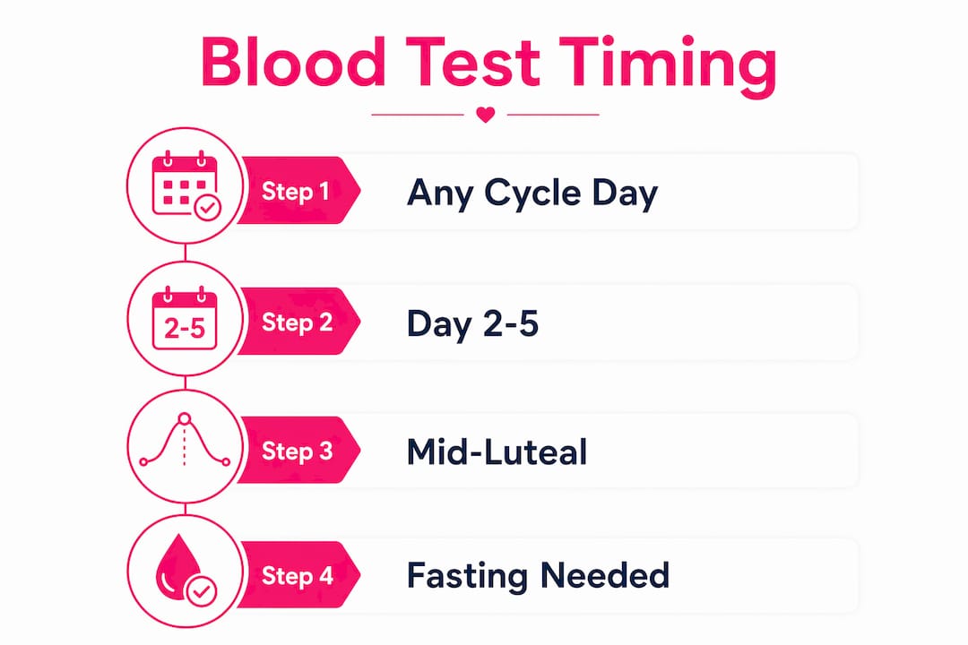 Infographic showing fertility blood test timing steps