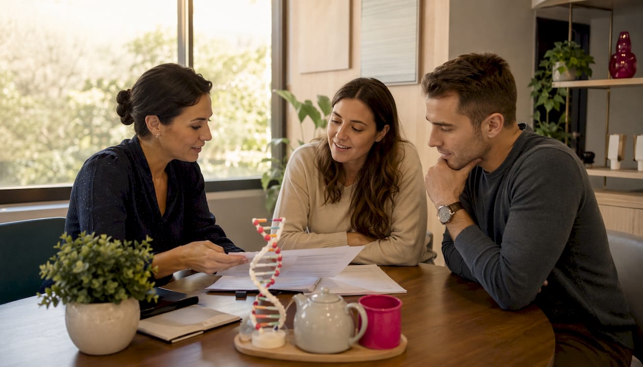 Genetic counselor discussing carrier screening with couple