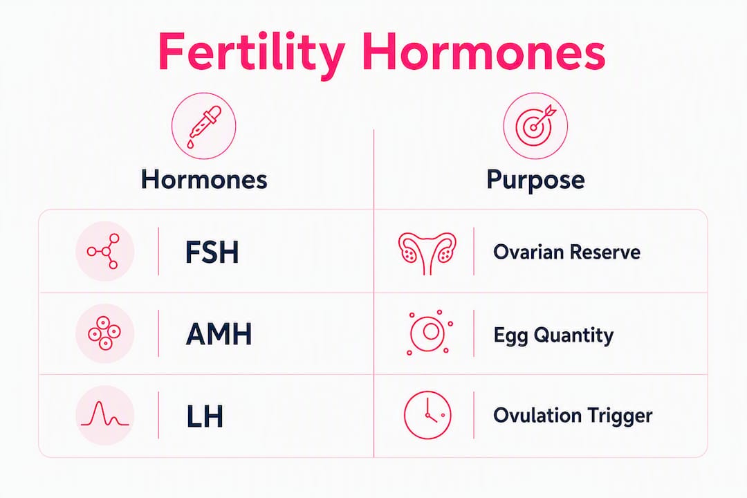 Infographic comparing key fertility hormones and functions