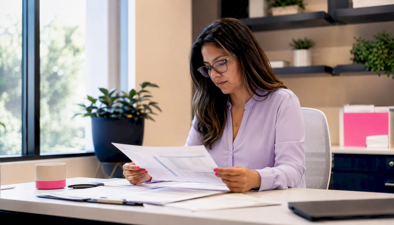 Genetic counselor reviewing results in clinic office