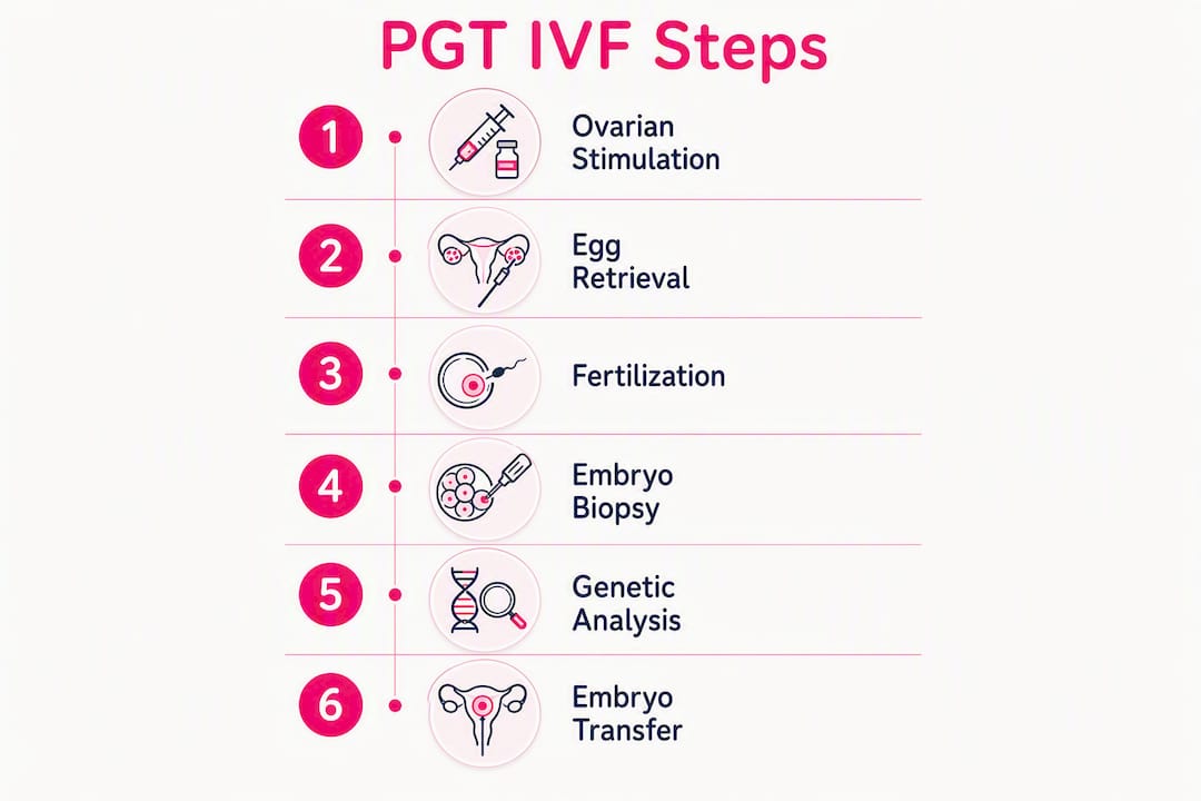 Infographic illustrating PGT IVF step-by-step process