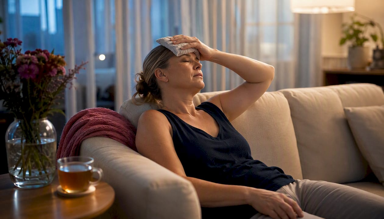 Woman managing hot flash side effect