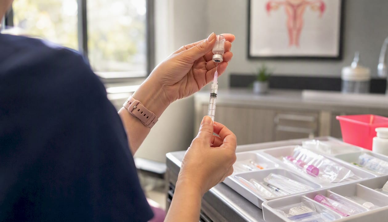Nurse preparing ovarian stimulation injection