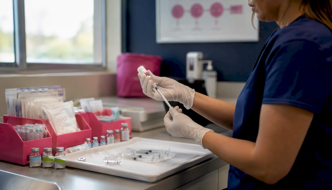Nurse preparing fertility medication dose