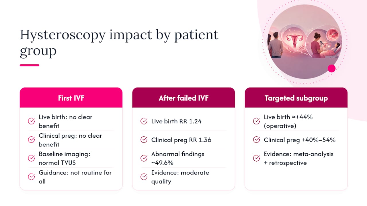 Chart comparing hysteroscopy effectiveness in IVF outcomes
