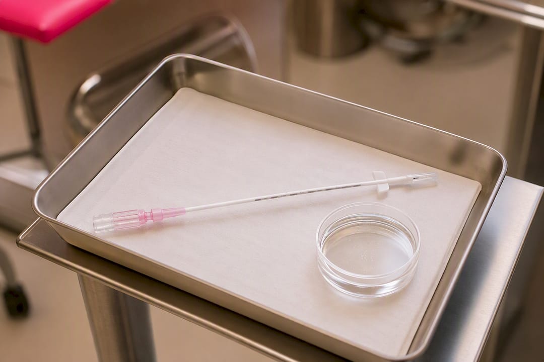 Embryo transfer catheter and media container setup